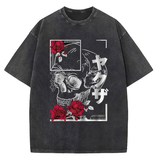 Skull Roses Japanese Washed T-Shirt