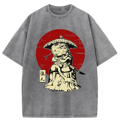 Rounin Japanese Frog Samurai Washed T-Shirt