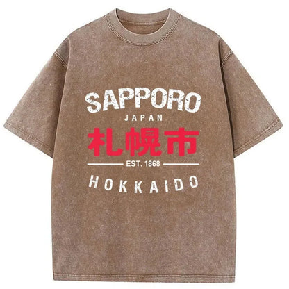 Sapporo City Japan Vintage Art Prints Washed T-Shirt