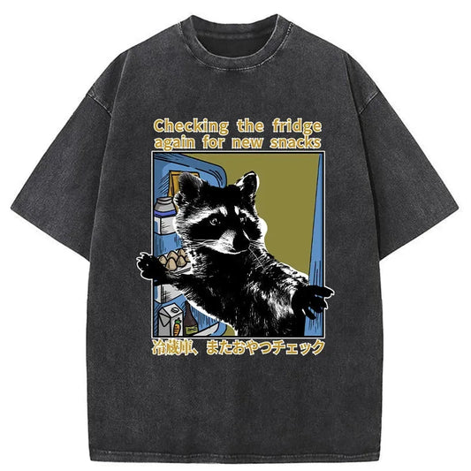 Raccoon Looking For Food Washed T-Shirt