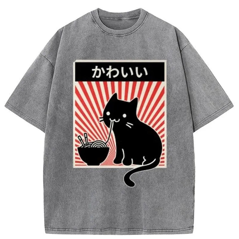 Ramen Cat Washed T-Shirt
