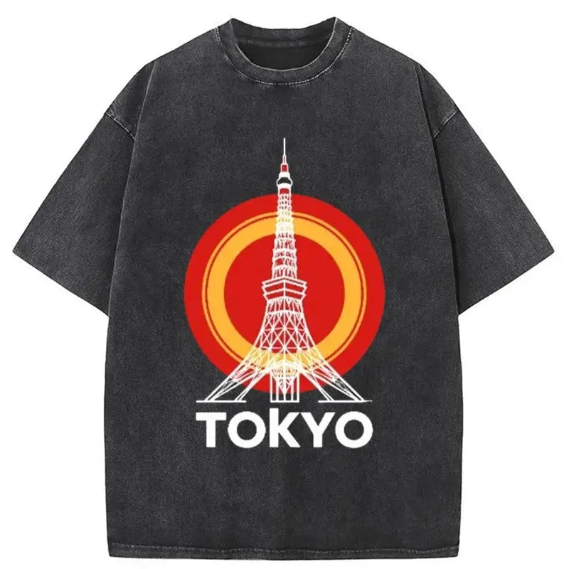Retro Tokyo Tower Japanese Washed T-Shirt