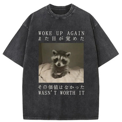 Raccoon Woke Up Again Washed T-Shirt