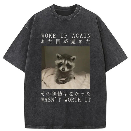 Raccoon Woke Up Again Washed T-Shirt