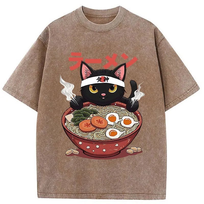 Ramen Lover Black Cat Washed T-Shirt