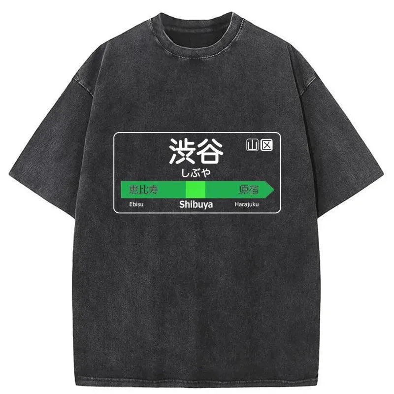Shibuya Train Station Sign Washed T-Shirt
