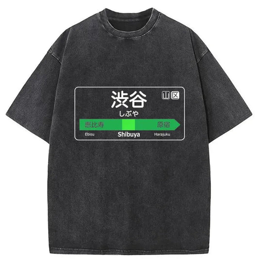 Shibuya Train Station Sign Washed T-Shirt