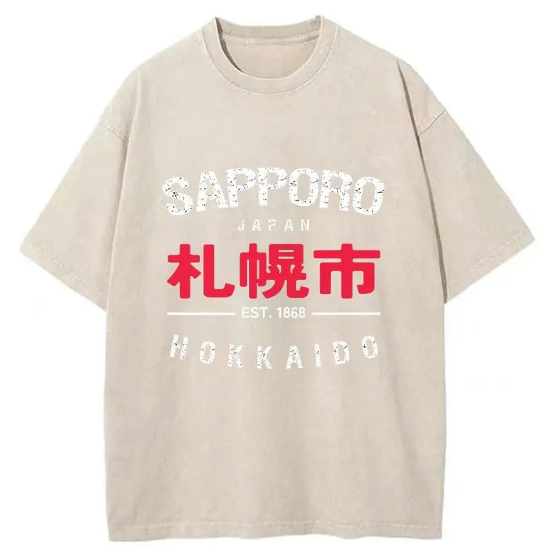Sapporo City Japan Vintage Art Prints Washed T-Shirt