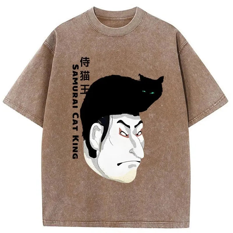 Samurai Cat King Washed T-Shirt