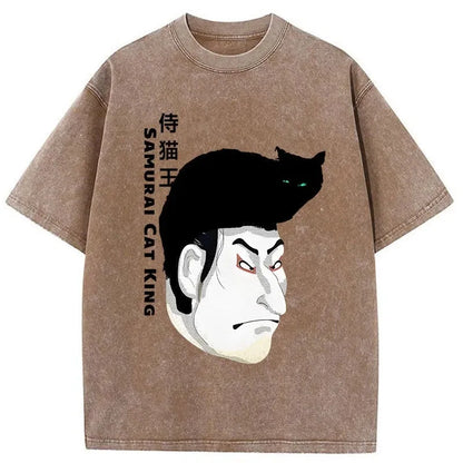Samurai Cat King Washed T-Shirt