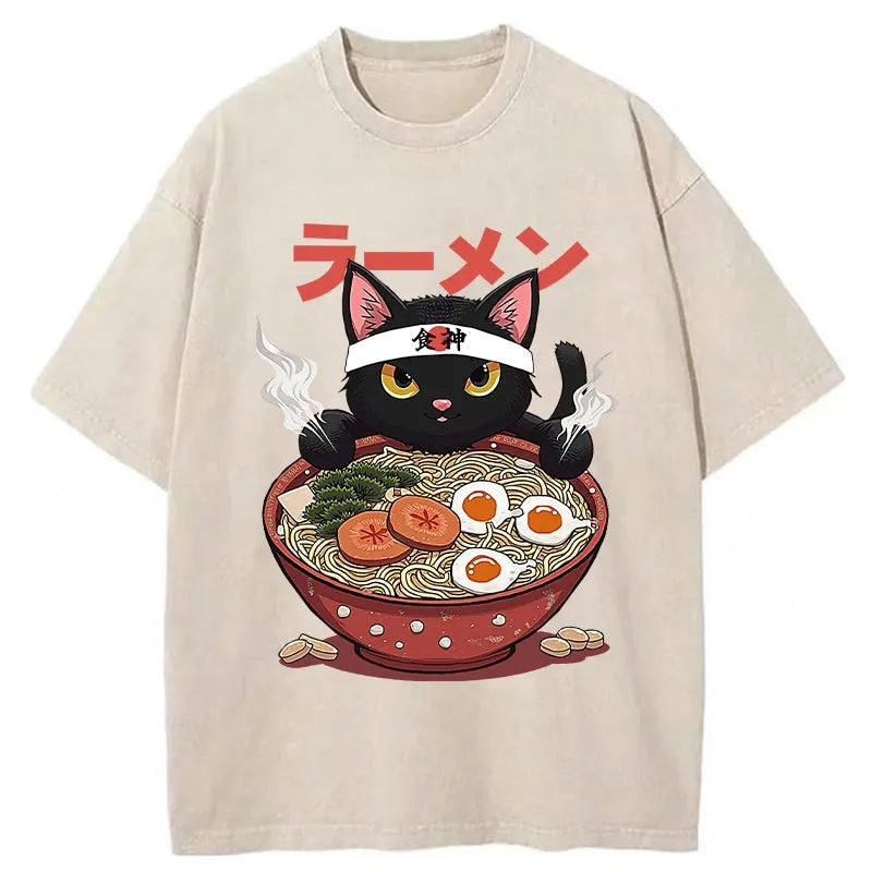 Ramen Lover Black Cat Washed T-Shirt