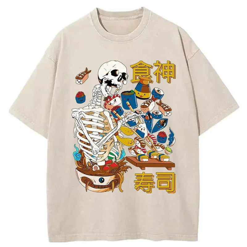 Skeleton Tasting Sushi Washed T-Shirt