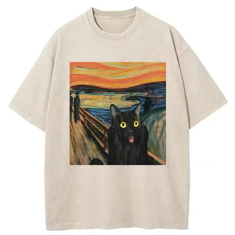 Screaming Black Cat Washed T-Shirt