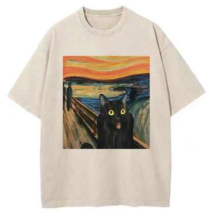 Screaming Black Cat Washed T-Shirt