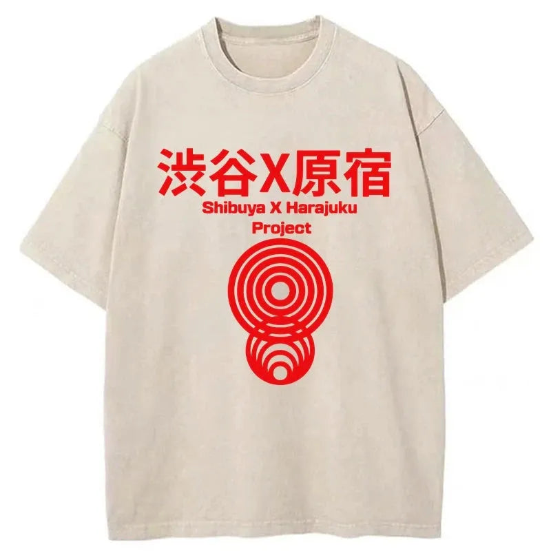 Shibuya-Harajuku Lines Washed T-Shirt
