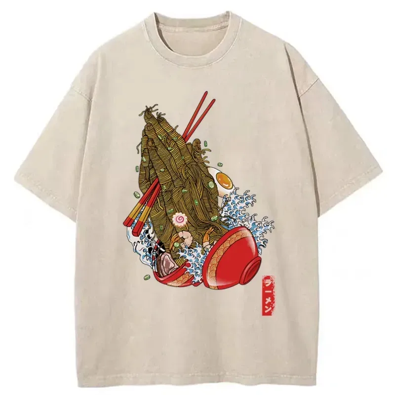 Ramen Hands Catch Chopsticks Washed T-Shirt