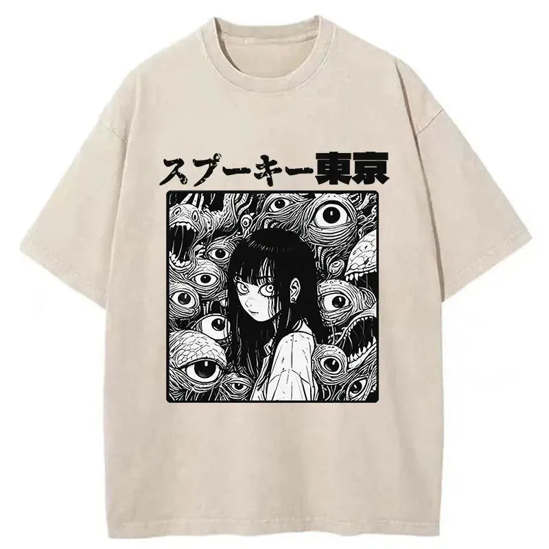 Scary Girl Japanese Washed T-Shirt
