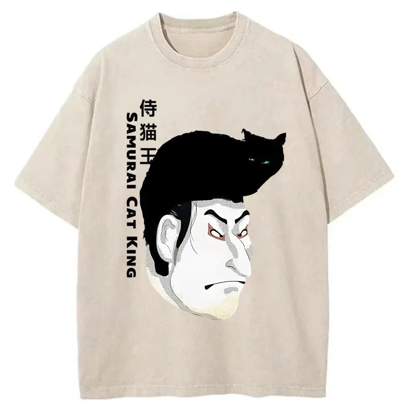 Samurai Cat King Washed T-Shirt