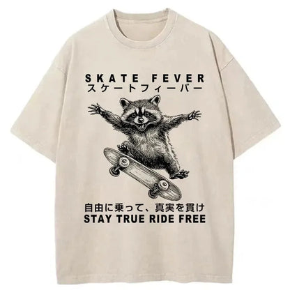Raccoon On Skateboard Washed T-Shirt
