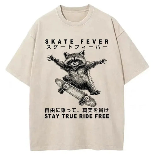 Raccoon On Skateboard Washed T-Shirt