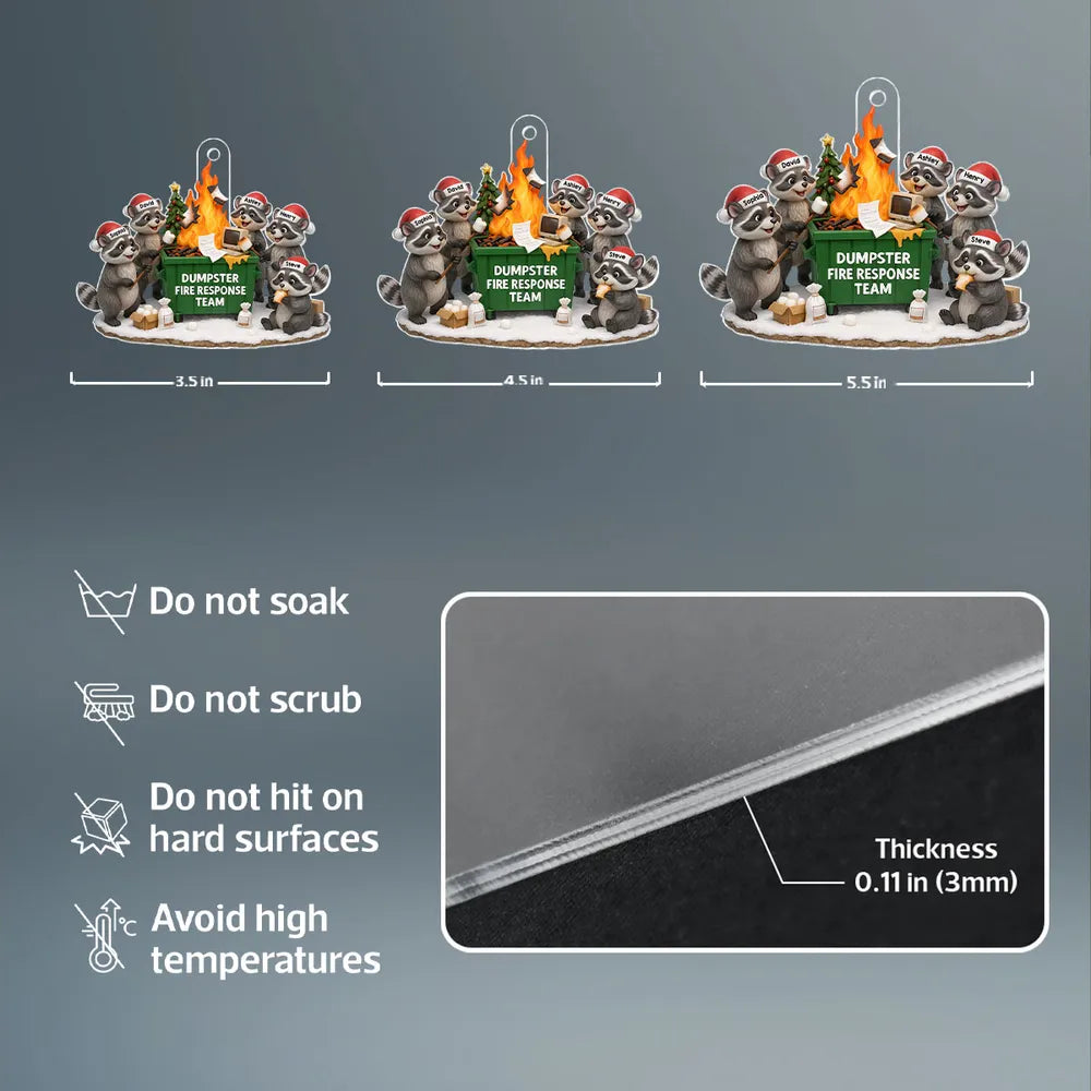 Funny Raccoon Dumpster on Fire Response Team - Personalized Acrylic Ornament - Funny Holiday Gift for Coworkers