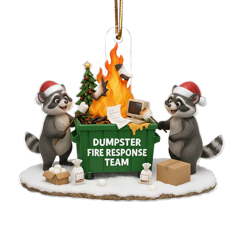 Funny Raccoon Dumpster on Fire Response Team - Personalized Acrylic Ornament - Funny Holiday Gift for Coworkers