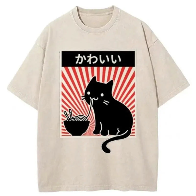 Ramen Cat Washed T-Shirt