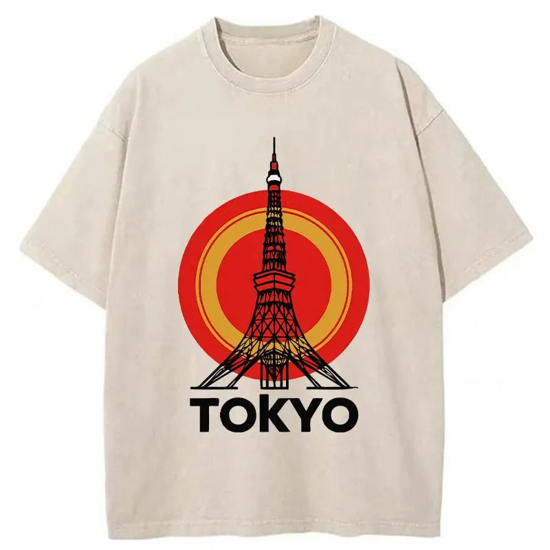 Retro Tokyo Tower Japanese Washed T-Shirt