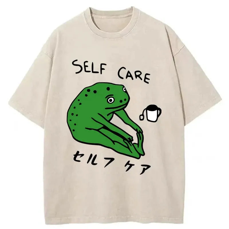 Self Care Frog Japanese Washed T-Shirt