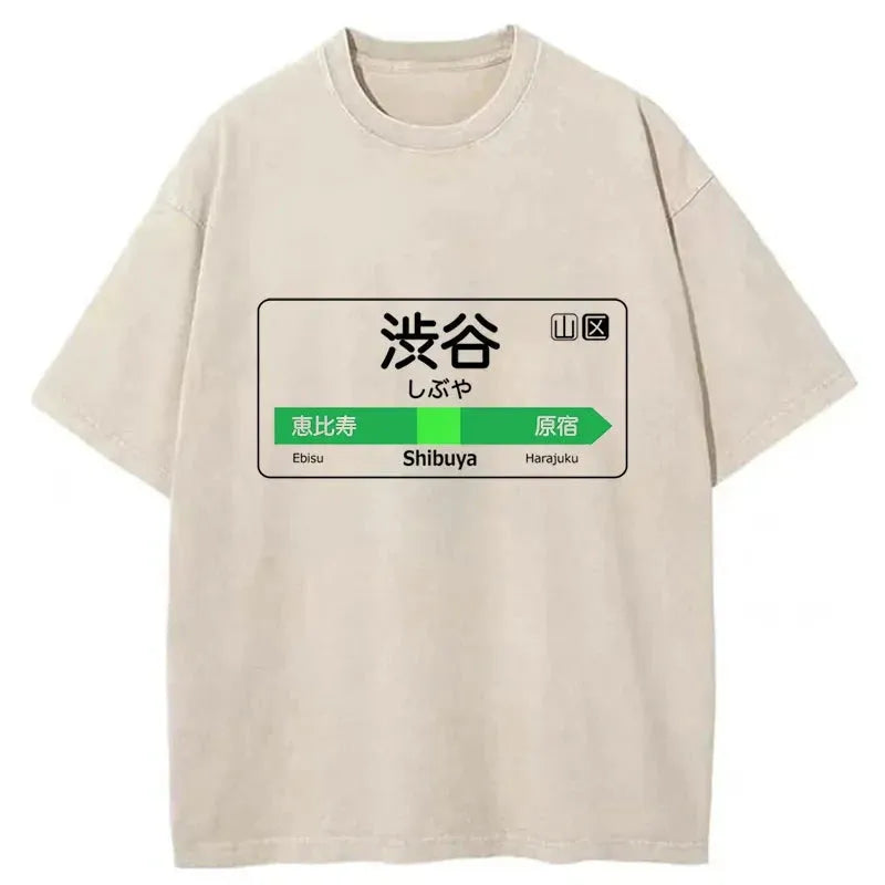 Shibuya Train Station Sign Washed T-Shirt