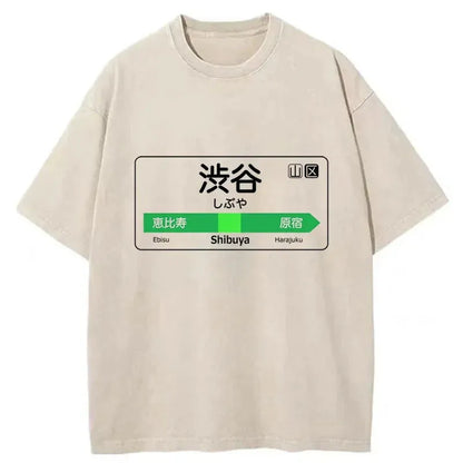 Shibuya Train Station Sign Washed T-Shirt