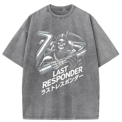 Scythe Skeleton Gallops The World Washed T-Shirt