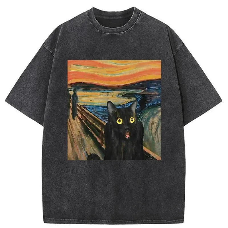 Screaming Black Cat Washed T-Shirt