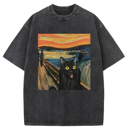 Screaming Black Cat Washed T-Shirt