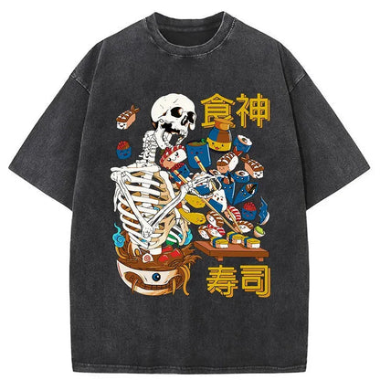 Skeleton Tasting Sushi Washed T-Shirt