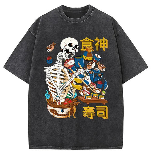 Skeleton Tasting Sushi Washed T-Shirt