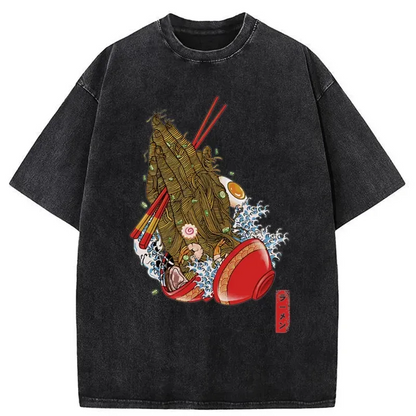 Ramen Hands Catch Chopsticks Washed T-Shirt