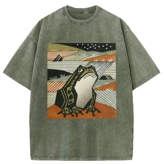 Retro Japanese Frog Washed T-Shirt