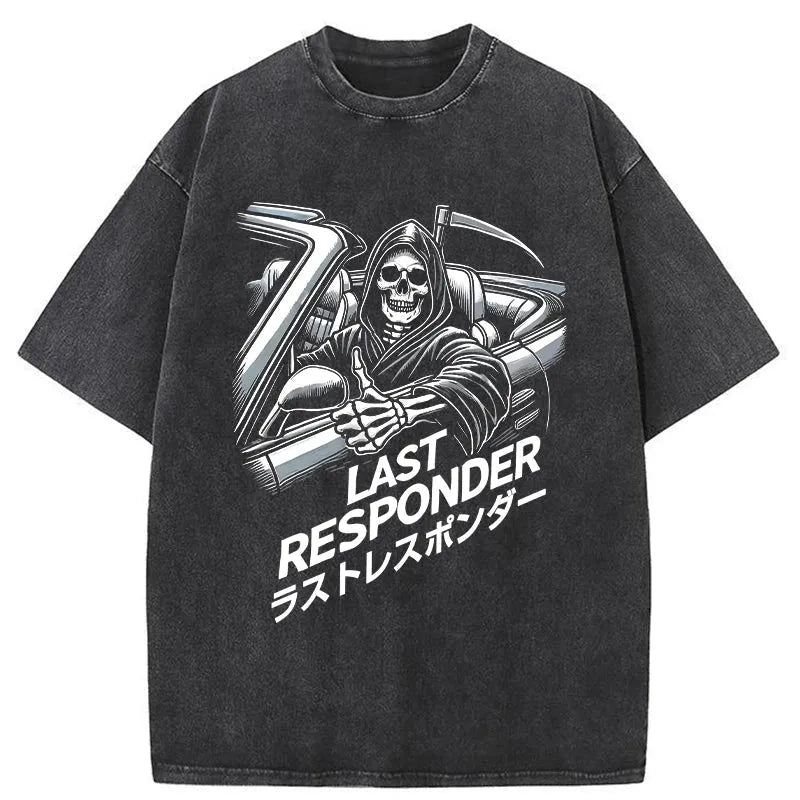 Scythe Skeleton Gallops The World Washed T-Shirt