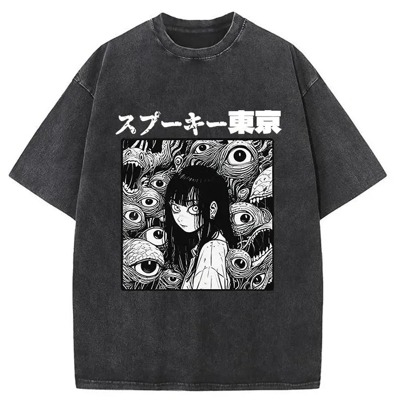 Scary Girl Japanese Washed T-Shirt