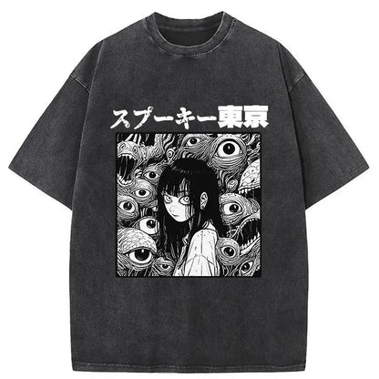 Scary Girl Japanese Washed T-Shirt
