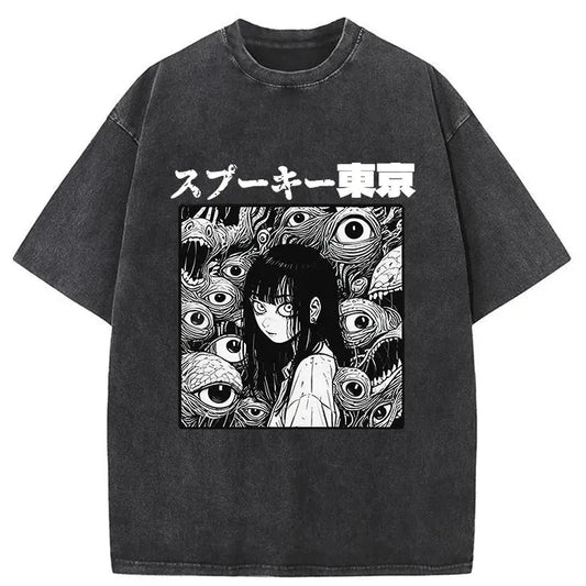 Scary Girl Japanese Washed T-Shirt