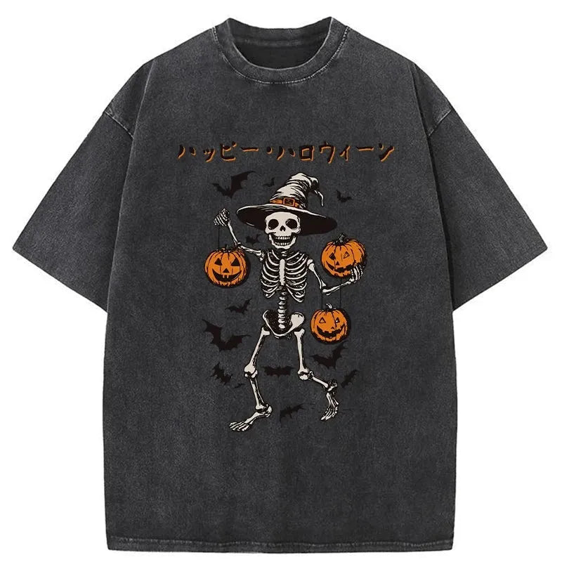 Skeleton Spooky Season Halloween Washed T-Shirt