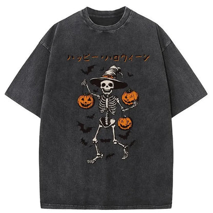 Skeleton Spooky Season Halloween Washed T-Shirt
