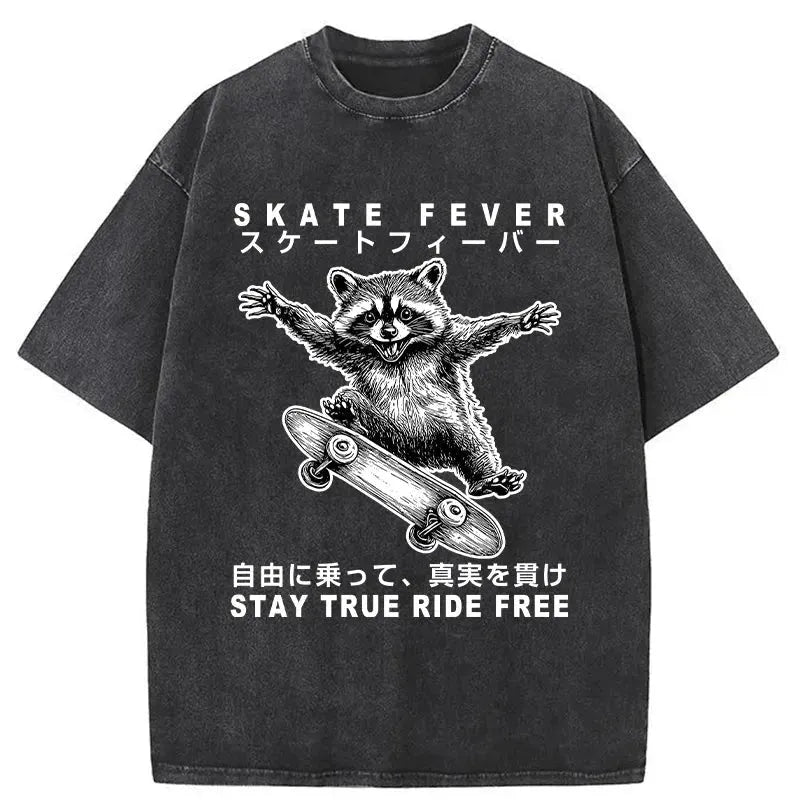 Raccoon On Skateboard Washed T-Shirt