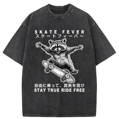 Raccoon On Skateboard Washed T-Shirt