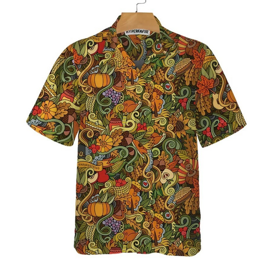 Thanksgiving Autumn Symbols Hawaiian Shirt, Unique Thanksgiving Shirt