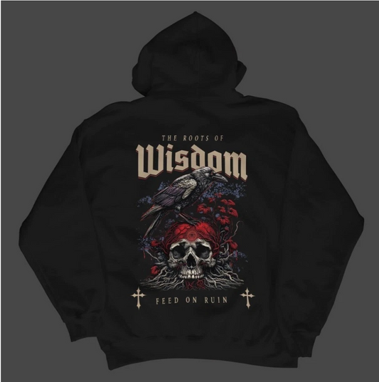 Gothic Raven Skull Hoodie: Roots of Wisdom - Dark Academia Streetwear