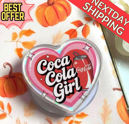 Retro Soda Girl Magnetic Phone Grip: Cute Pink Heart Cola Aesthetic Kindle Accessory, Fun Drink Lover Phone Holder, Trendy Gift for Her
