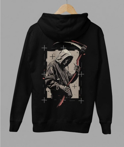 Grim Reaper Hoodie, Back Print Scythe Graphic, Unisex Hoodie